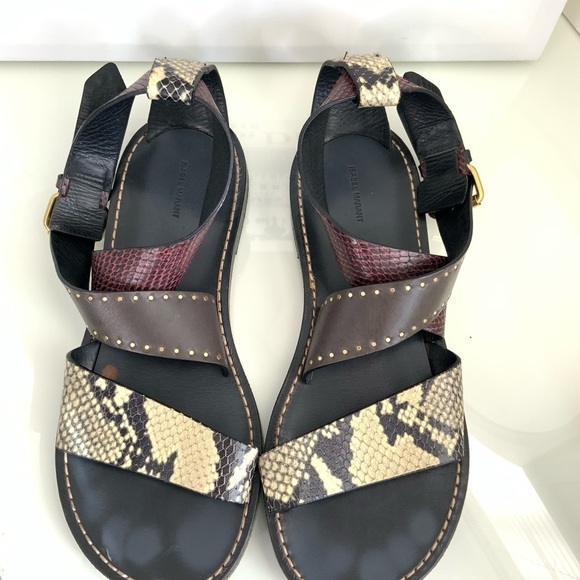 ISABEL MARANT JUZEE FLAT SNAKE-PRINT CRISSCROSS SANDALS - Picture 3 of 6